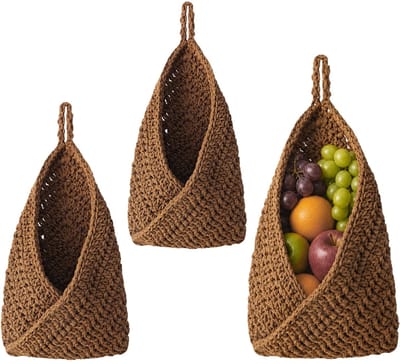 Macrame for Hanging Fruit Basket, 3-Piece with 3 Invisible Nails, Cotton Storage Basket, Fruit Basket, Wall Mounted - ShopVlot