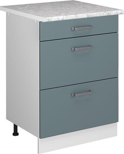 Vicco R-Line Keukenonderkast – 60 cm met laden, met marmeren werkblad Blauw-grijs