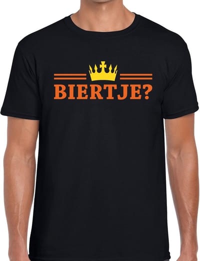 Zwart Biertje en kroon shirt heren - Koningsdag kleding S