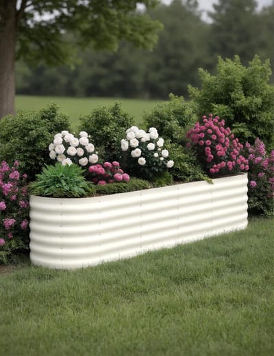HoerFuriy Set van 2 Gegalvaniseerde Moestuinbakken - 244x61x45cm - Verhoogde Plantenbakken Metaal - Bodemloos - Weersbestendig - Beige