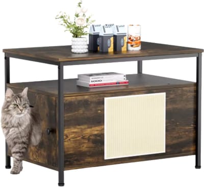 Houten Kattenbak - Verborgen Kattenbak Meubilair met Plank - Opbergkast voor Binnen - Huisdier Krat en Bijzettafel - Voor huisdieren - Bruin
