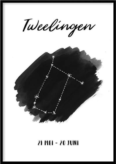 Poster Tweelingen Sterrenbeeld - 50x70 cm - Sterrenbeeld Poster - WALLLL