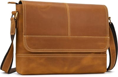 Leren Schoudertas voor Kleine Laptops tot 11 Inch, Handige Messenger Bag met Schouderriem, Ideaal voor Werk en Vrije Tijd, Lichtbruin