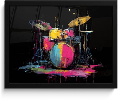 Poster in lijst - Fotolijst 40x30 cm - Posters - Drumstel - Kleurrijk - Verf - Levendig - Posterlijst zwart - Decoratie - Wanddecoratie woonkamer - Muurdecoratie slaapkamer