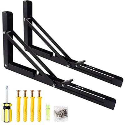 Opvouwbare plankbeugels - zware driehoekige beugels voor tafels en muren - ruimtebesparend, zwart, 14 inch