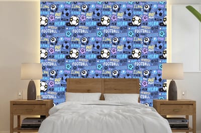 Behang - Fotobehang Patronen - Voetbal - Blauw - Jongens - Kinderen - Kids - Jongetje - Breedte 240 cm x hoogte 240 cm