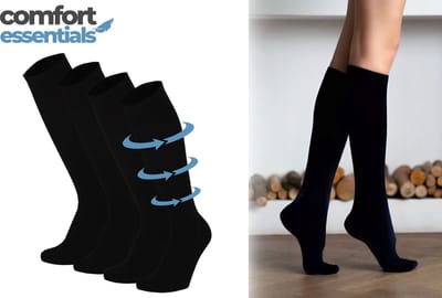 Comfort Essentials - Compressie Sokken - Steunkousen Vrouwen - 2 Paar - Zwart - 35/38 – Unisex - Reissokken - Compressie Kousen - Steunkousen Mannen Compressiesokken