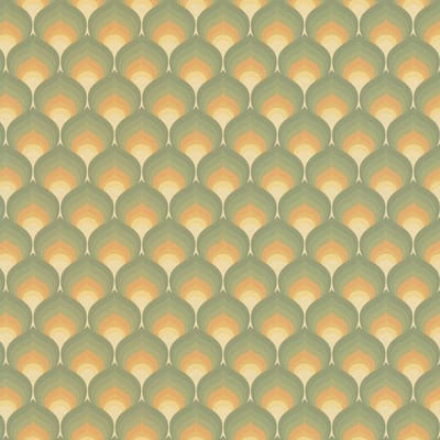Retro behang Profhome 395381-GU vliesbehang hardvinyl warmdruk in reliëf licht gestructureerd met grafisch patroon mat groen honinggeel beige grasgroen 4,5 m2