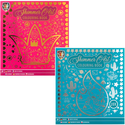 Shimmer Art – 2x Kleurboeken – Roze & Blauw – Kleurboek voor Kinderen – 20 Kleurplaten – Glitter Kleurboek – Luxe Kleurboek Vanaf 5 Jaar