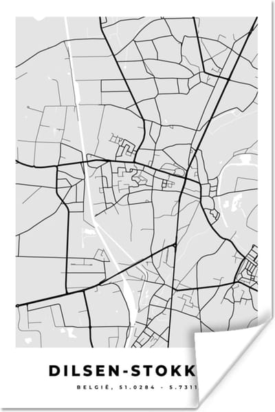Poster Zwart Wit – België – Plattegrond – Stadskaart – Kaart – Dilsen Stokkem - 120x180 cm XXL