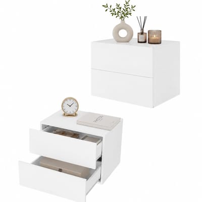 HomeGoodies - Nachtkastjes set van 2 - Nachtkastje met laden - Zwevend Nachtkastje - Slaapkamer/Woonkamer - 40x30x30cm - Wit