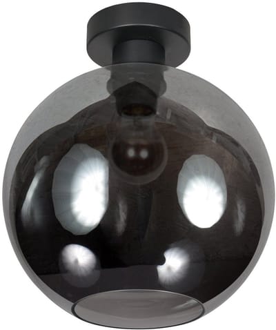 Plafondlamp Sferio 4376ZW Ø30 cm van Mexlite met rookglas, zwart metaal, stijlvol en modern, geschikt voor binnen, E27 fitting, warm diffuus licht