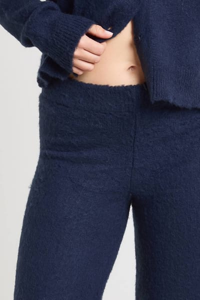 boohoo Dames Petite Zachte Gebreide Doorknoop Vest En Wijde Pijpen Broek Coordinatenset | Navy | Maat: Small