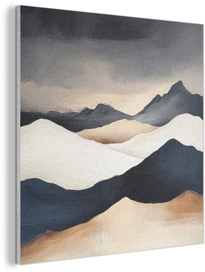 Akoestisch wandpaneel 40x40 cm - Vilt schilderij Bergen - Donkerblauw - Landschap - Akoestische panelen - Geluidsdempende wanddecoratie - Geluidsisolatie woonkamer - Muurdecoratie geluidspanelen