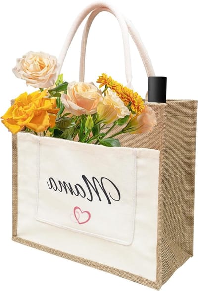 Persoonlijke Jute Cadeautas voor Vrouwen, Herbruikbare Handtas voor Strand en Supermarkt, Perfect voor Verjaardagscadeaus en Feestdagen, Beige