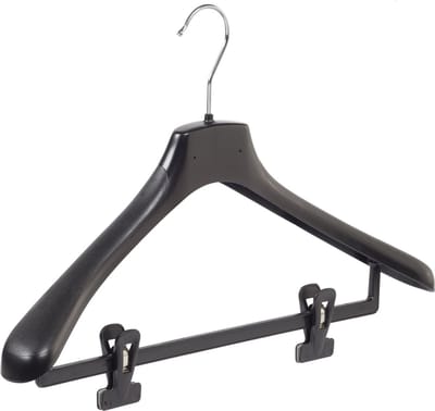 De Kledinghanger Gigant - Mantelhanger - Kostuumhanger - Jassenhanger - Volwassenen - HZ45 - 50 Stuks - Kunststof - Zwart - Gebogen Model - Schouderverbreding 4,8 cm - Anti-slip Knijpers - 45 cm - Kledinghanger - Kleerhanger - HZ-Serie