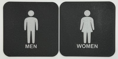 Toilet bordjes | Man en Vrouw | 10 cm vierkant 2 mm dik |Zwart Zilver | Bio plastic