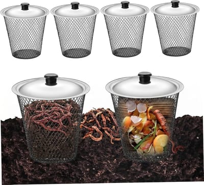 Wormencompostbak Set - Compostbakken Tuin - Keukenafval Verwerken - Metalen Gaas Structuur - 4 stuks - Zwart