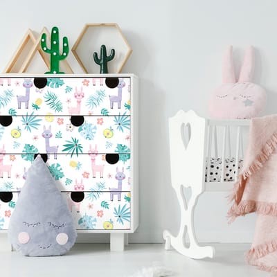 Sticker voor kindermeubels met lama's en palmbladeren, 40 x 60 cm