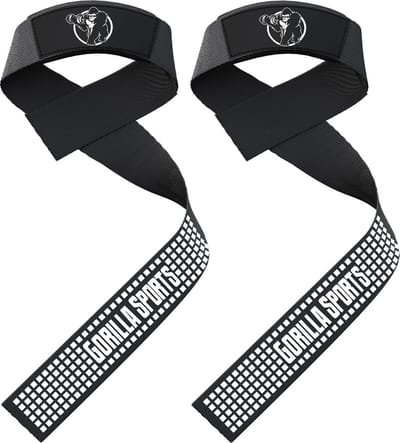 Gorilla Sports Lifting Straps – Set van 2 – Antislip Siliconen Grip – Zacht Gevoerd – Voor Krachttraining, Deadlifts & Pull-ups – Zwart