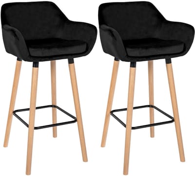 CLP Grant Set van 2 barkrukken - Met rugleuning - Moderne Barstoel - Beukenhouten Poten - Belastbaar tot 150 kg - Velvet - Fluweel - zwart/natura