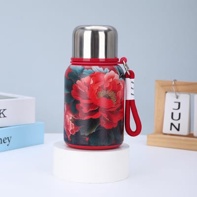 Stijlvolle Grote Dop Thermosbeker Roestvrij Delicaat Patroon Draagbare Waterbeker met Draagbare Beker Duurzaam Duurzaam Nuttig 450ml