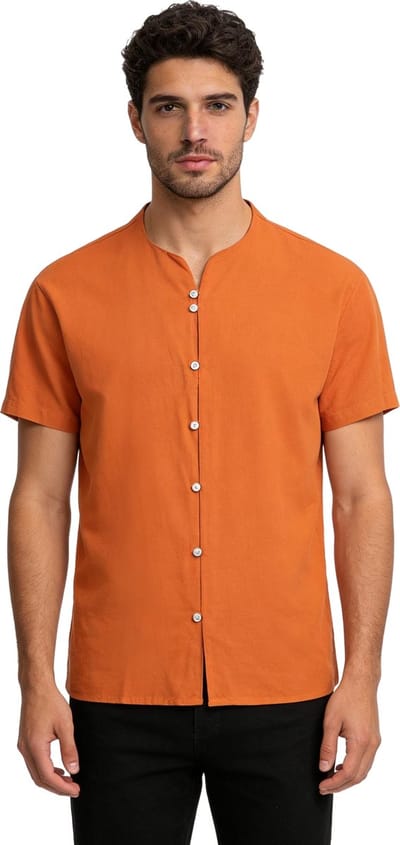Oranje Bruine Heren T-shirt - Blouse - Mode - Katoen - Linnen