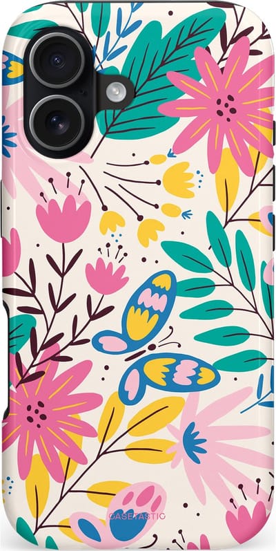 Casetastic hoesje geschikt voor Apple iPhone 17 - MagSafe - Dubbellaagse bescherming - Lente Leven - Fashion Case - Wit Turquoise Lichtroze Lichtgrijs