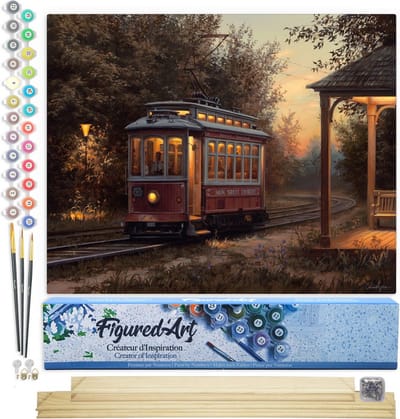 Figured'Art Schilderen op Nummer Volwassenen canvas Tramstation - Handwerk acrylverf Kit DIY Compleet - 40x50cm met DIY houten lijst