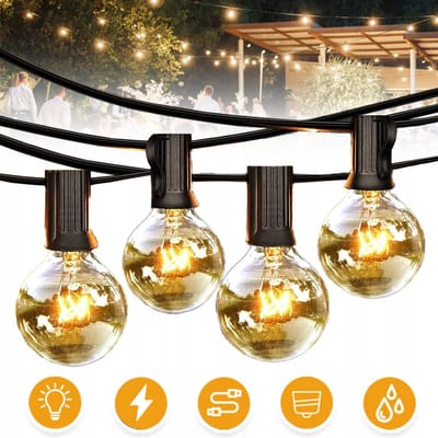 Outdoor Lichtslingers-8m G40-Lampen Onbreekbare Terrasverlichting, Waterdicht Dimbaar Hangende Buitenverlichting-Aansluitbare LED-Buitenverlichting Voor Achtertuin Tuinhuisje Veranda Feest