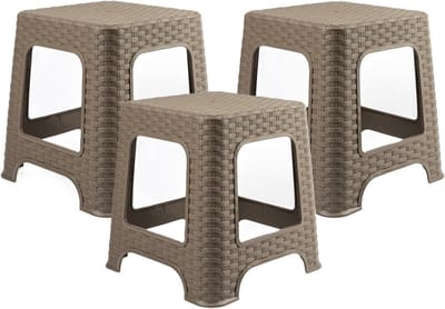 Plasticforte zit krukje - 3x - Rotan line - taupe - kunststof - 32 x 32 x 30 cm - kinder krukjes