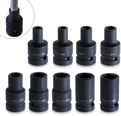 Dailygoody - 9-delige Tapdoppenset - Dopsleutelset - Geschikt voor Elektrisch en Pneumatisch Gereedschap - 1/2 Inch Aandrijving - Cr-molybdeenstaal -