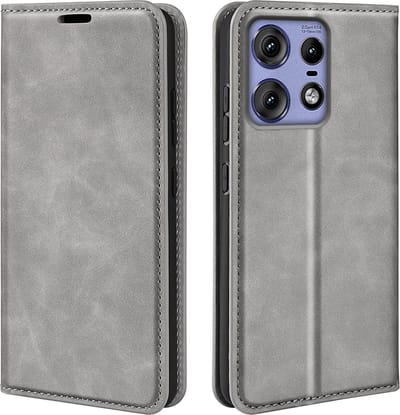 MobyDefend Hoesje - Geschikt voor Motorola Edge 50 Pro - Luxe Wallet Bookcase (Magnetische Sluiting) - Grijs