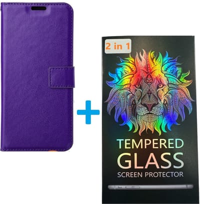 Portemonnee Book Case Hoesje + 2x Screenprotector Glas Geschikt voor: Samsung Galaxy A15 - Paars