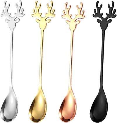Set van 4 RVS Koffielepels - Lange Dessertlepels, Theelepels en Cocktailbestek voor Feestjes en Tafeldecoratie
