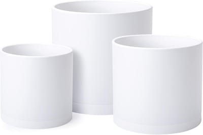 SnelShoppen - Set van 3 Witte Plantenpotten 6 inch, 6,5 inch, 8 inch met Drainagegat en Naadloze Onderzetters - Ideaal voor Binnen- en Buitengebruik