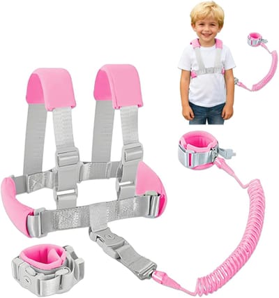 2-in-1 Anti verlies kinderriem - Kinder Veiligheidstuigje met Polsband - 360° Draaibare Manchet - Verstelbaar & Comfortabel - Riem voor kinderen - Voor Buitenreizen En Winkelen - 2.5 m- Roze