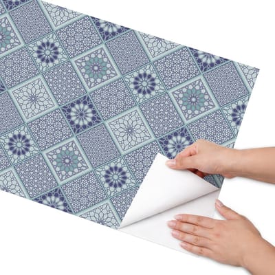 Coloray Meubel Wrap Folie - Blauw Meubelfolie - 50x100 cm - Meubel Wrap Folie Mozaïek met patroon - Plakfolie Meubels - Klassiek Meubelfolie - Decoratiefolie Zelfklevend - Slaapkamer decoratie - Achtergronden en patronen