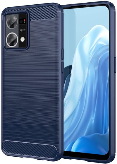 Geborsteld TPU Hoesje Geschikt voor Oppo Reno 7 | Beschermhoes | Back Cover | Flexibel TPU | Stijlvol Carbon | Dun | Blauw