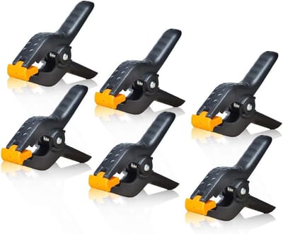 Verpakking van 6 - 4,5" zware veerklemmen - voor jute/papieren achtergronden - geel en zwart