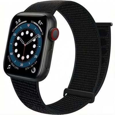 Stravo Nylon Loop Bandje met Klittenband & Verstelbare Sluiting – Geschikt voor Apple Watch 42mm (Series 11/10), 41mm (Series 9/8/7/SE 2), 40mm (Series 6/5/4/SE 1/2/3), 38mm (Series 3/2/1) – Lichtgewicht & Comfortabel – Zwart