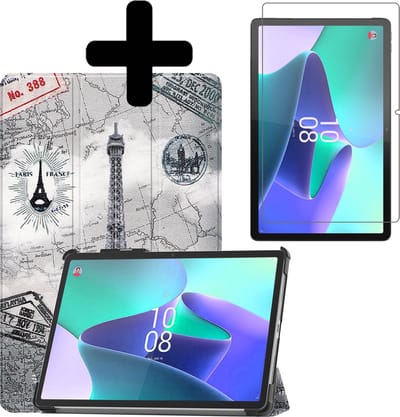 Hoes - Geschikt voor Lenovo Tab P11 Pro - Met Screenprotector - Trifold Bookcase - Hard Cover Case - Met Uitsparing Geschikt voor Lenovo Pen - Hardcover Book - Tablet Hoesje - Eiffeltoren