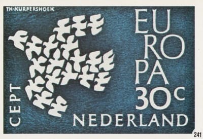 Briefkaart met afbeelding Europa-zegels - 19 duiven in vlucht postzegel