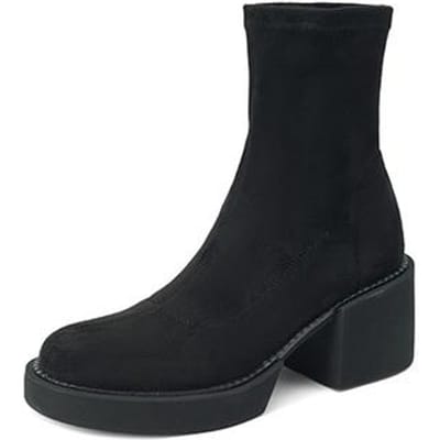 Bottes extensibles pour femmes, bottes d'hiver à enfiler, à bout rond, à talons épais, faites à la main, chaussures pour femmes, bottes extensibles à plateforme 34