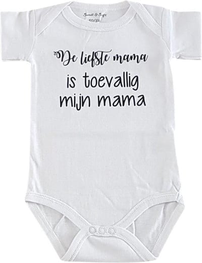 Baby Rompertje mama eerste moederdag met tekst jongen meisje|  De liefste mama is toevallig mijn mama | korte mouw | wit | maat 62/68 Valentijn