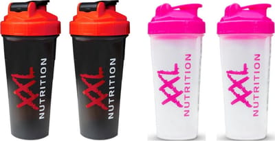 XXL Nutrition Shaker - Combi Deal : 4 Stuks Shake Bekers - Zwart en Roze 800ml