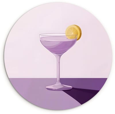WallCircle® Wandcirkel 120x120 cm - Muurcirkel Cocktail - Paars - Minimalistisch - Citroen - Muurdecoratie woonkamer - Wanddecoratie slaapkamer - Kamer decoratie accessoires - Ronde schilderijen XXL