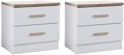 Vente-unique Set van 2 nachtkastjes met 2 lades - Wit en naturel - SKAIDO