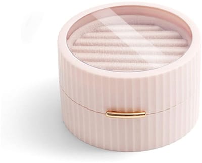 Famanu – Sieraden doos - draagbare kleine sieraden organizer voor ringen - oorbellen en kettingen - roze - duurzaam materiaal - compact en handig voor thuis en reizen