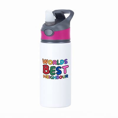 Hacebo® - world's best neighbour waterfles met rietje roze - Buurman - beste buurman - verjaardagscadeau - kado - gift - water fles - 650ML